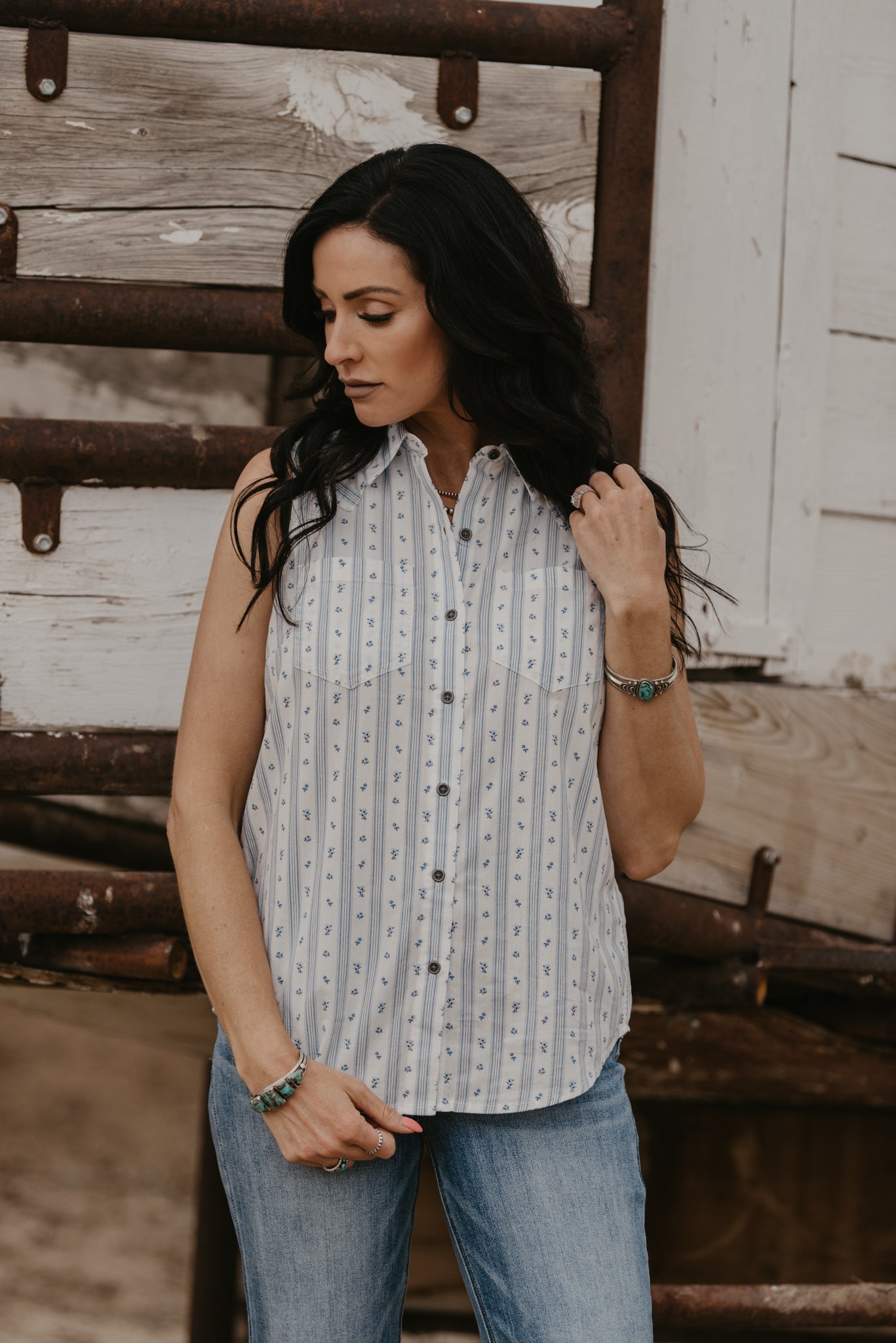 Ruth Sleeveless Pearl Snap Top by Ariat
