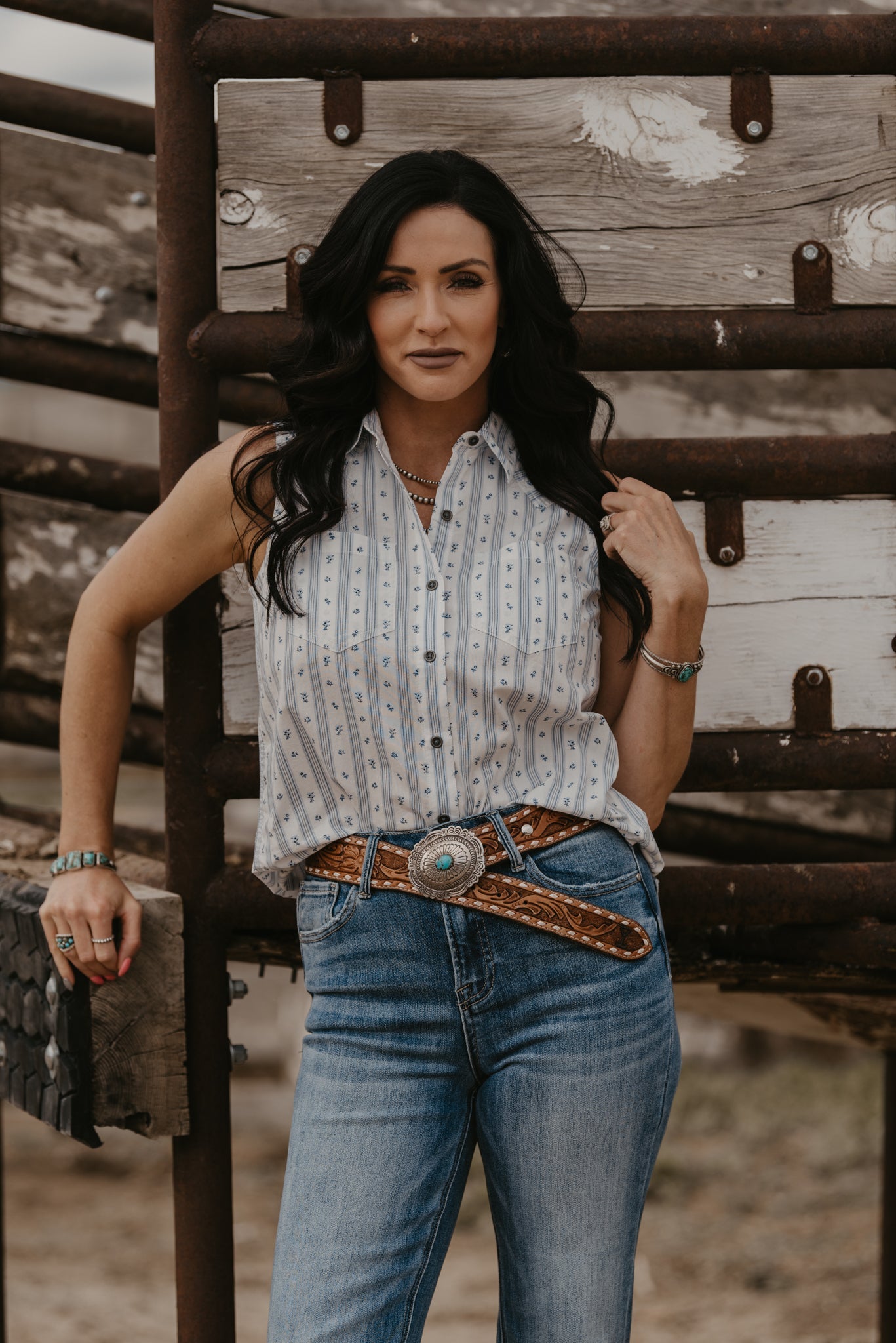 Ruth Sleeveless Pearl Snap Top by Ariat