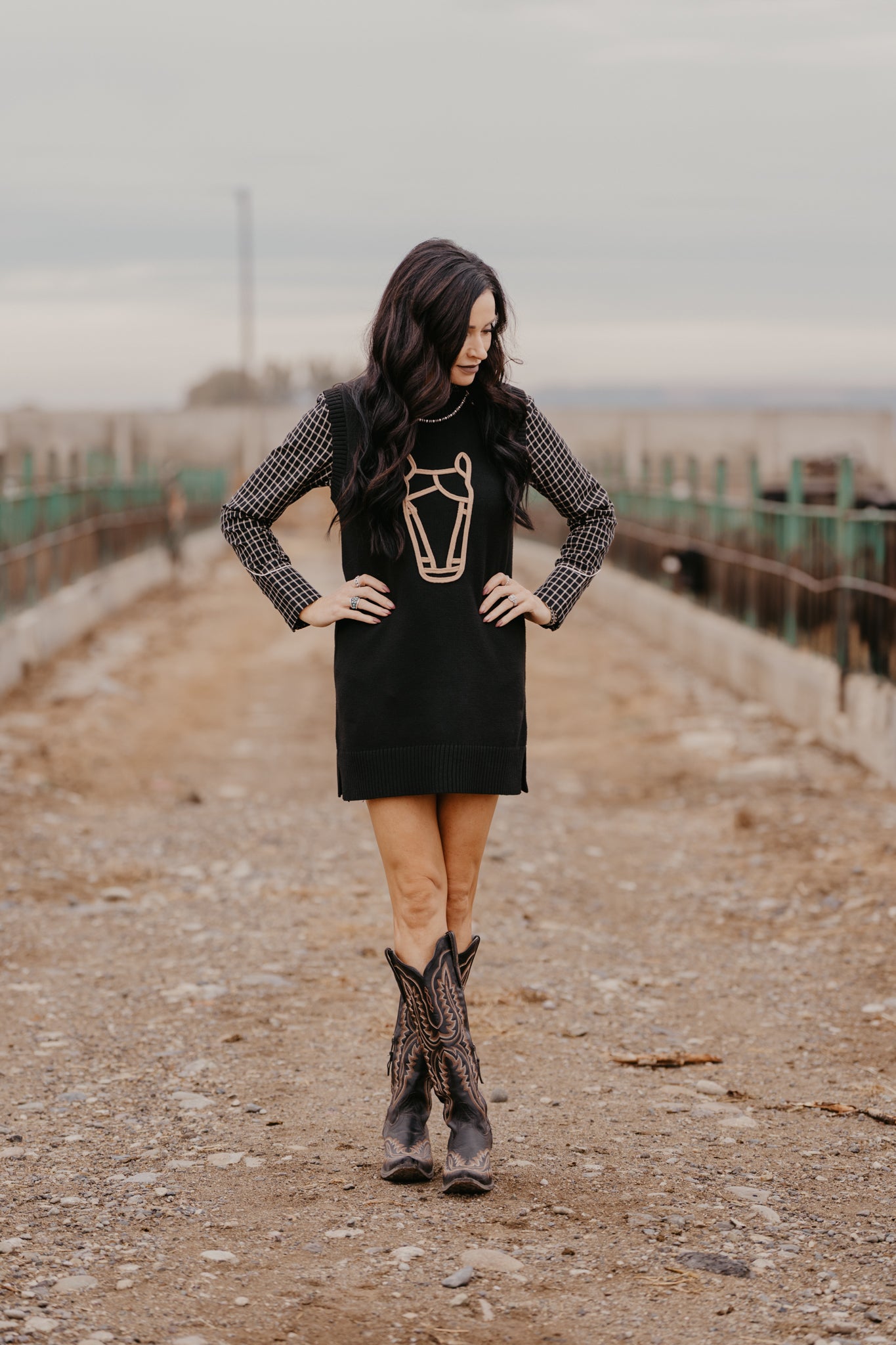 Maude Horse Sweater Dress - Black