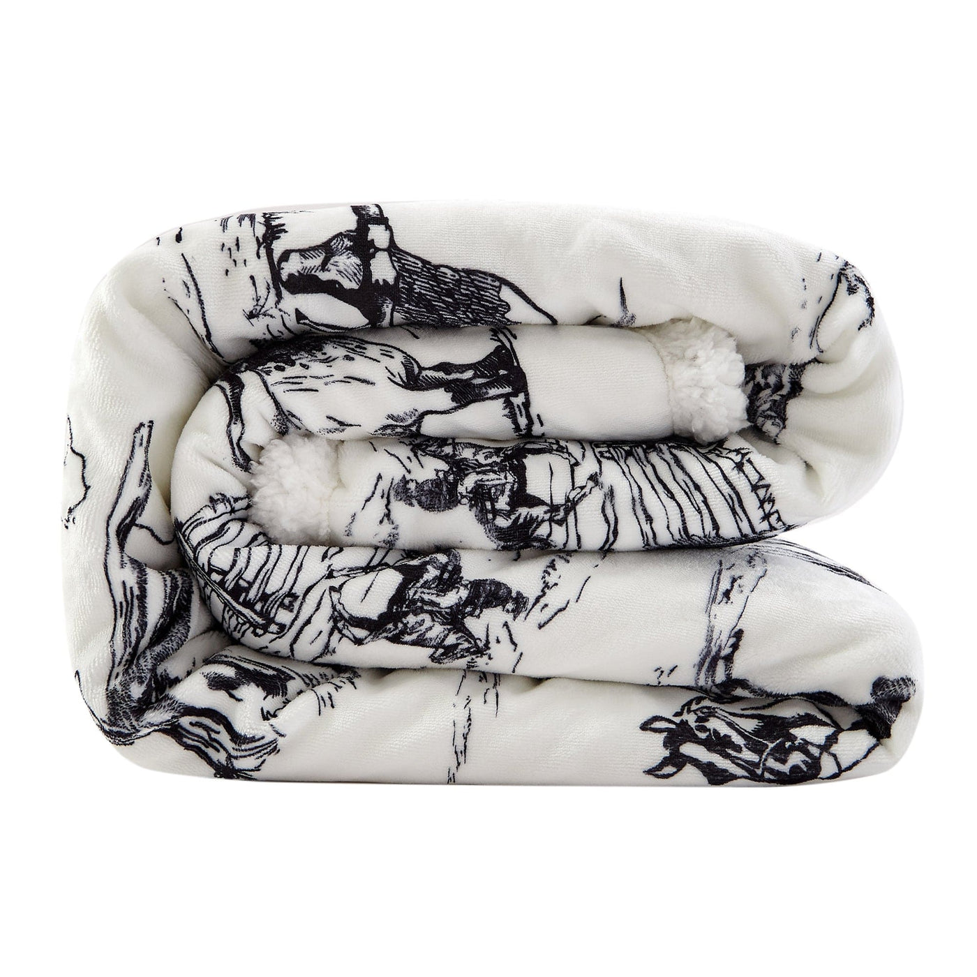 Ranch Life Western Toile Campfire Sherpa Throw - Black