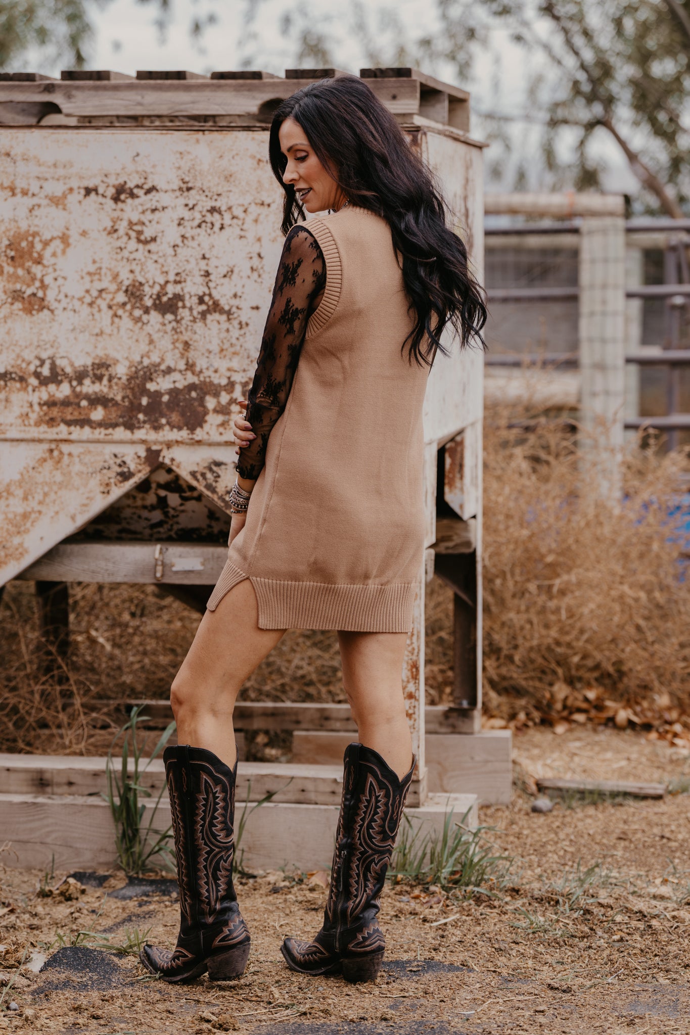 Maude Horse Sweater Dress - Tan