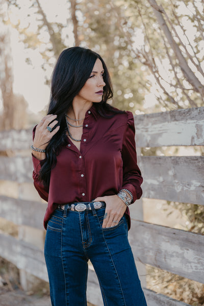 Gavin Satin Pearl Snap Top