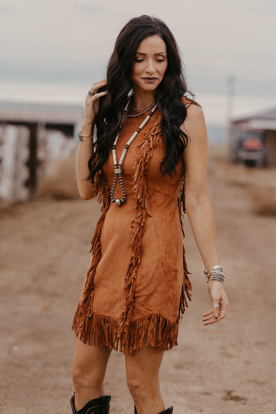 Payne Suede Fringe Dress - Camel