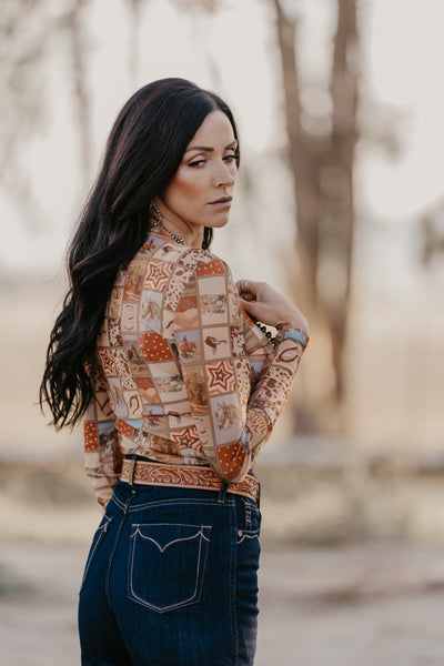 Western Collage Mesh Top