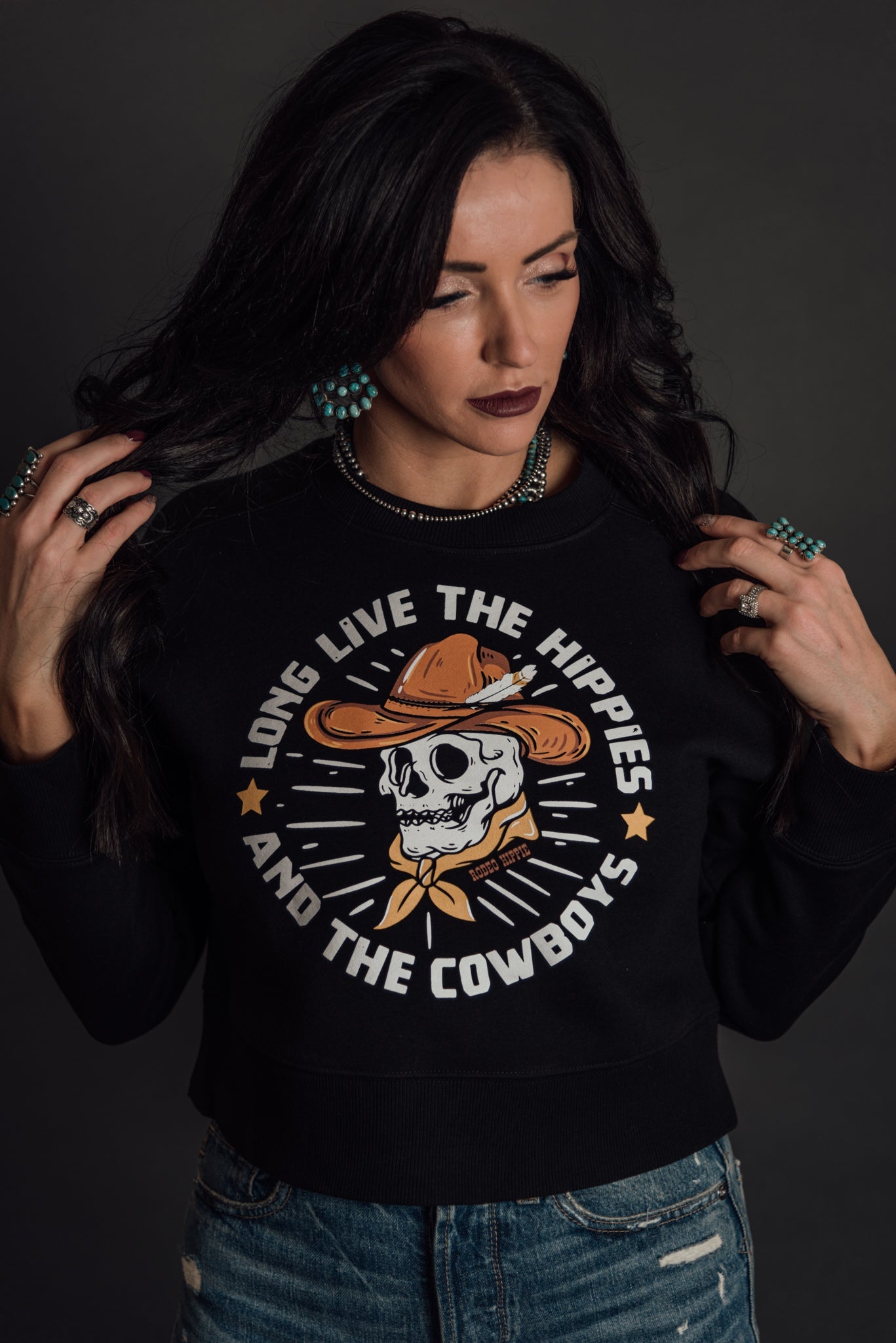 Hippies and Cowboys Long Crop Sweater