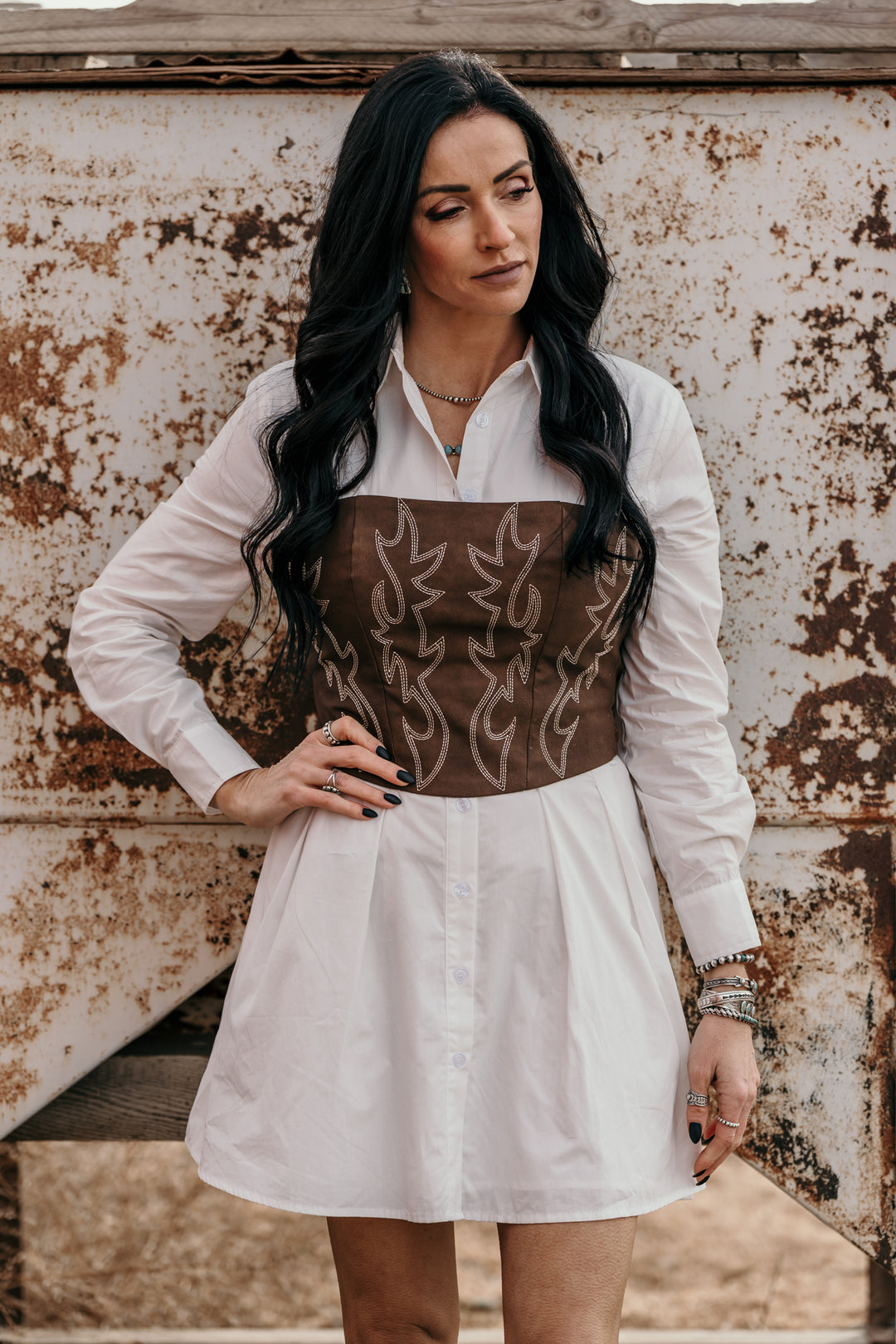 Cowgirl Stitched Corset Top - Brown  Triangle T Boutique