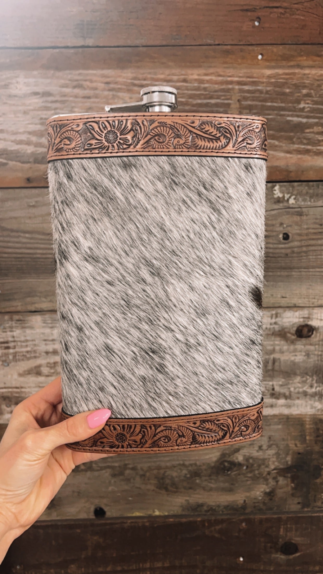 Cowhide & Leather Flask - 64oz