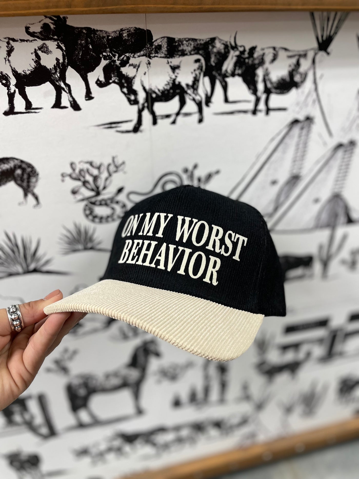 Worst Behavior Corduroy Ball Cap - Black