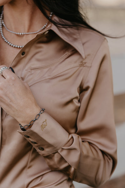 Gold Buckle Satin Blouse