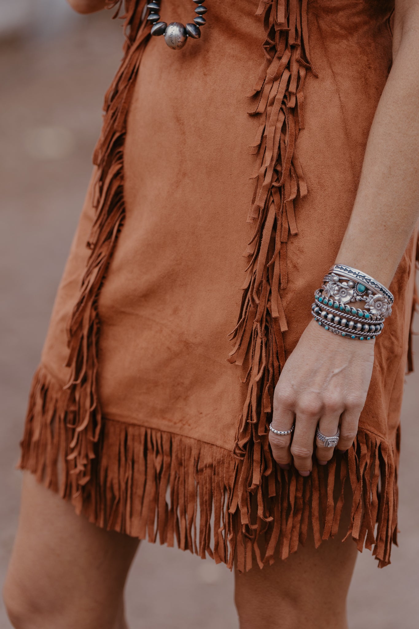 Payne Suede Fringe Dress - Camel