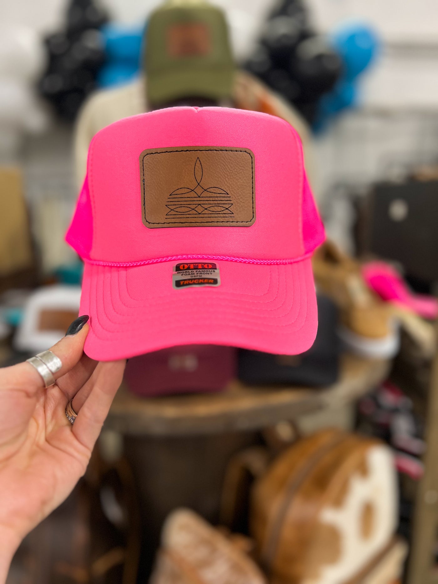 Boot Stitch Patch Trucker Hat - Hot Pink