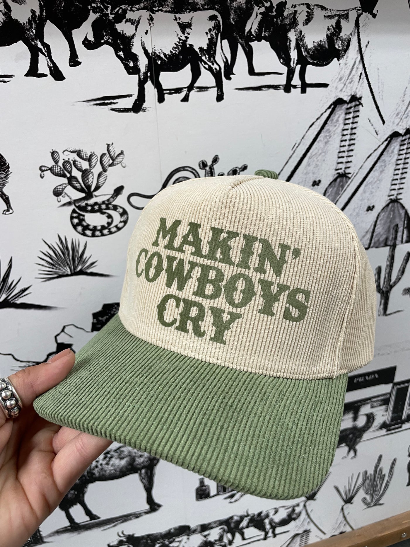 Makin' Cowboys Cry Corduroy Ball Cap - Sage