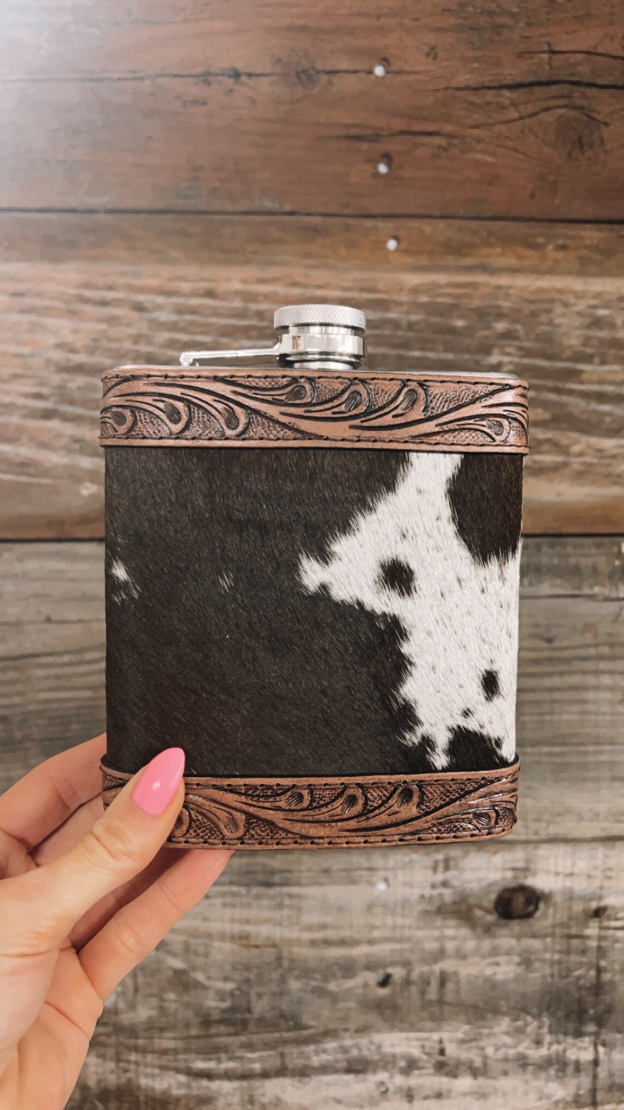 Cowhide & Leather Flask - 18oz - Option 2