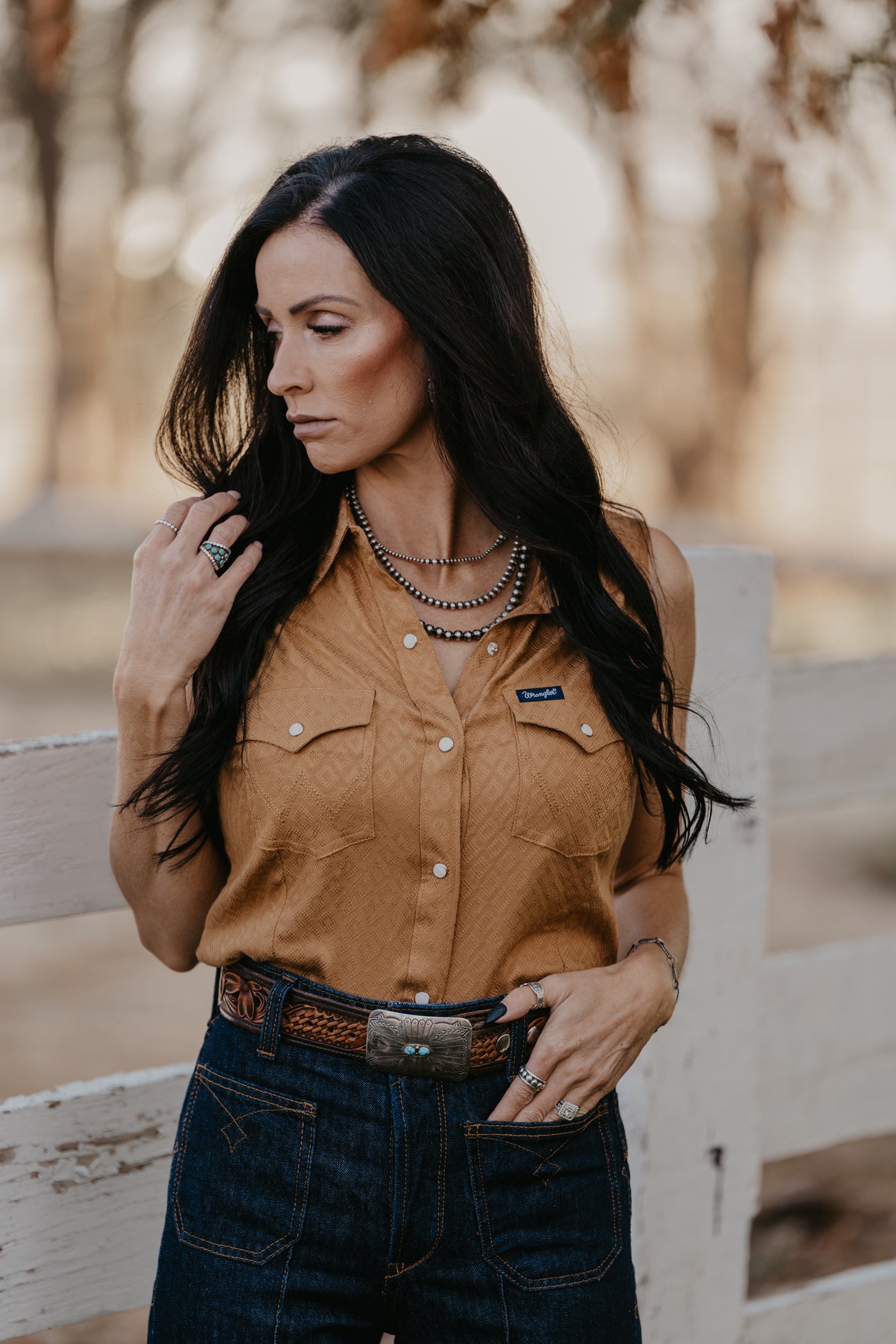 Dutton Pearl Snap Blouse - Toast