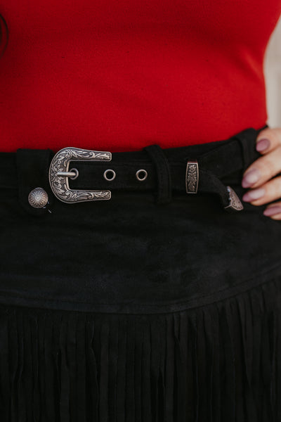 Ramblin' Fever Fringe Skirt - Black