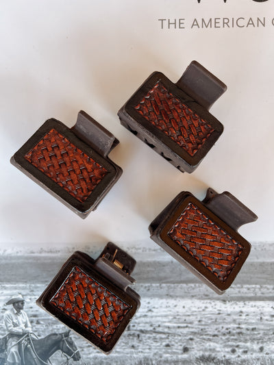 Mini Leather Claw Clip - Dark Basket Stamp