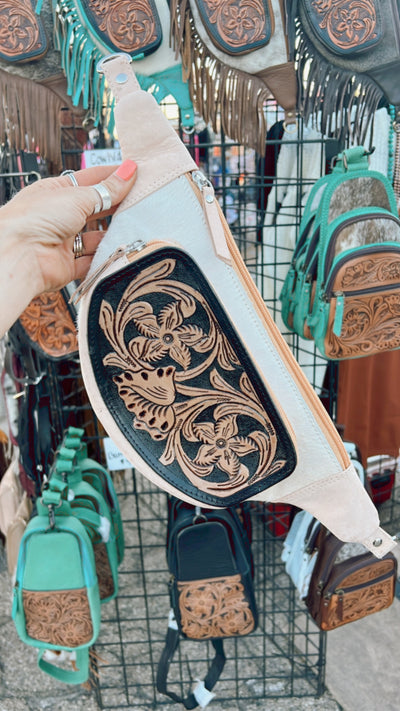 Tooled Cow Babe Fanny Pack - Cream
