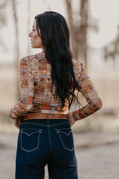 Western Collage Mesh Top