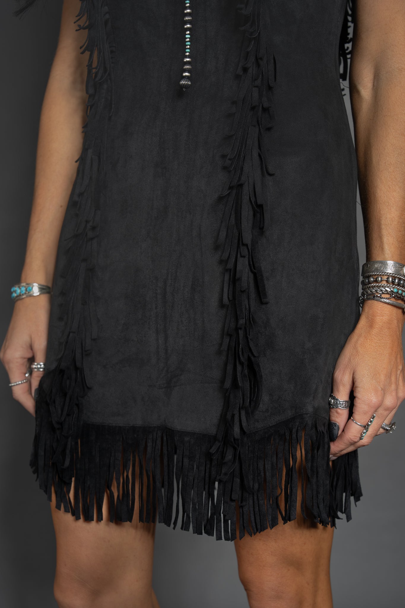 Payne Suede Fringe Dress - Black
