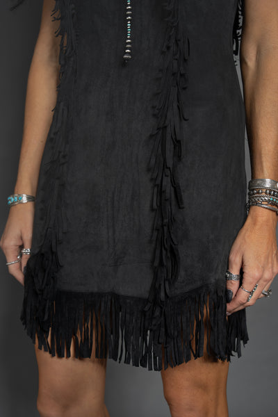 Payne Suede Fringe Dress - Black