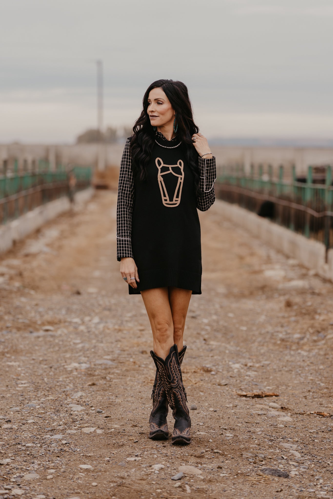 Maude Horse Sweater Dress - Black