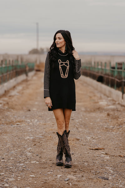 Maude Horse Sweater Dress - Black