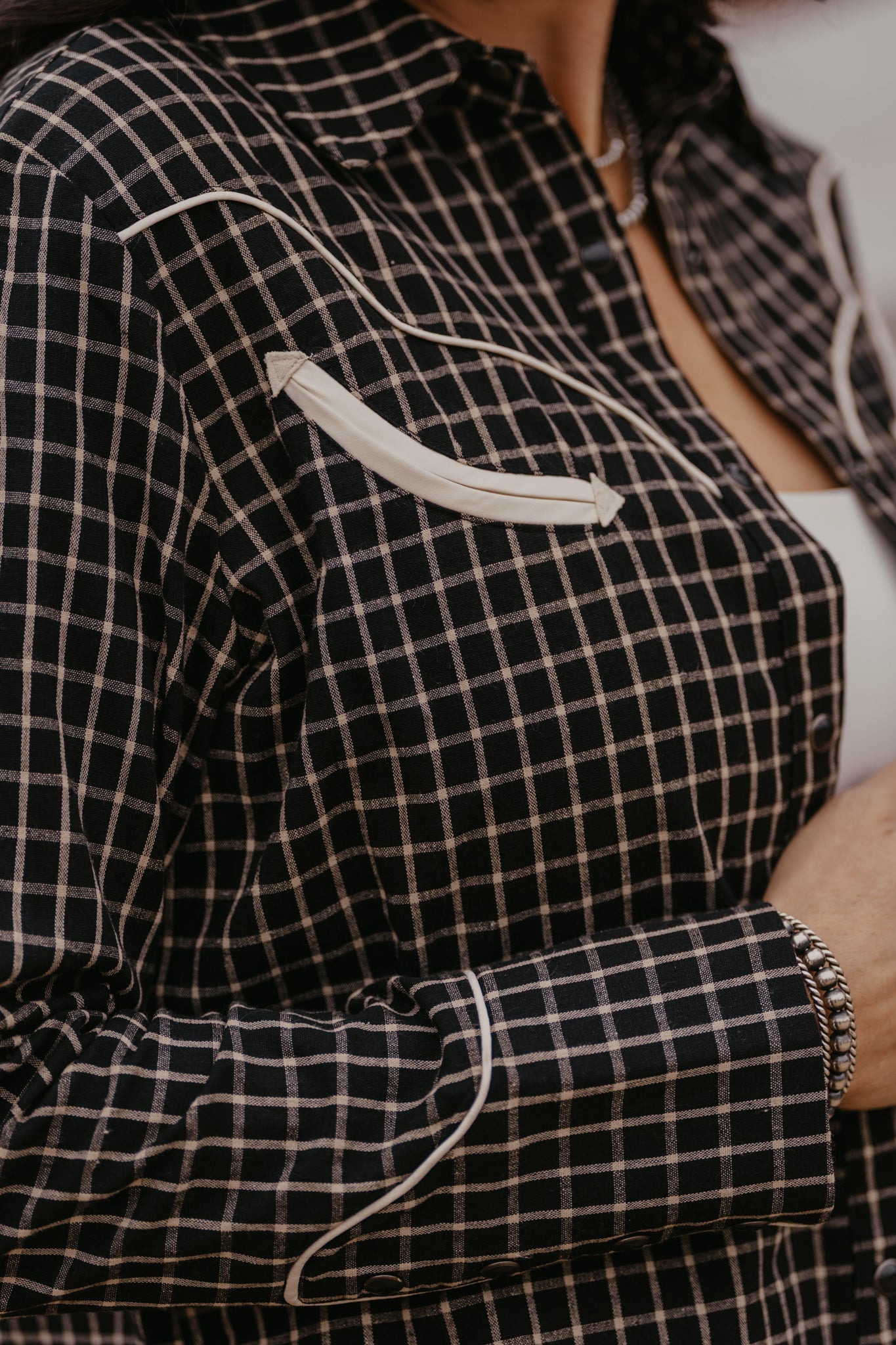 Sandra Plaid Pearl Snap Top