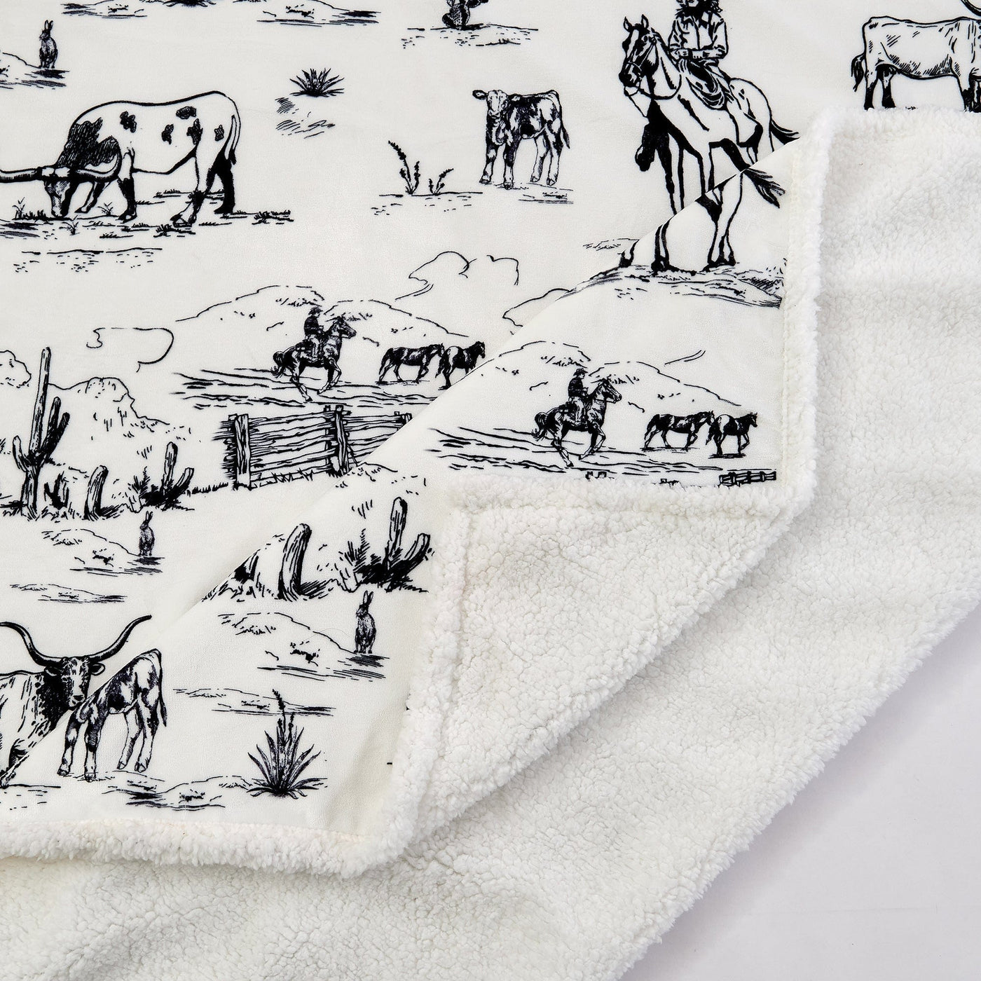 Ranch Life Western Toile Campfire Sherpa Throw - Black