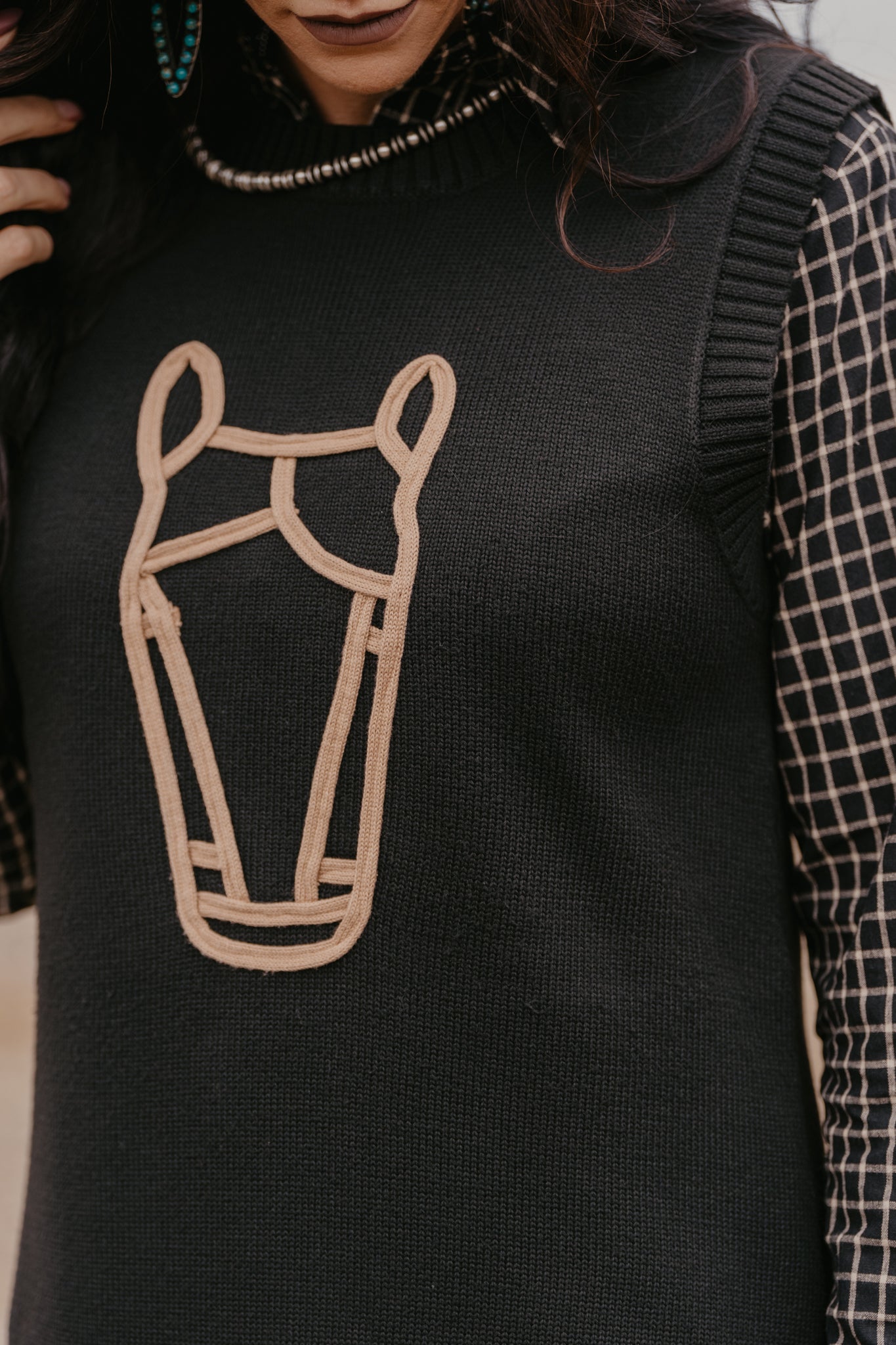 Maude Horse Sweater Dress - Black