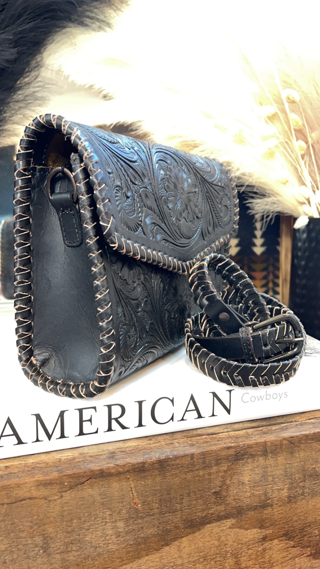 The Custer Tooled Leather Purse - Black