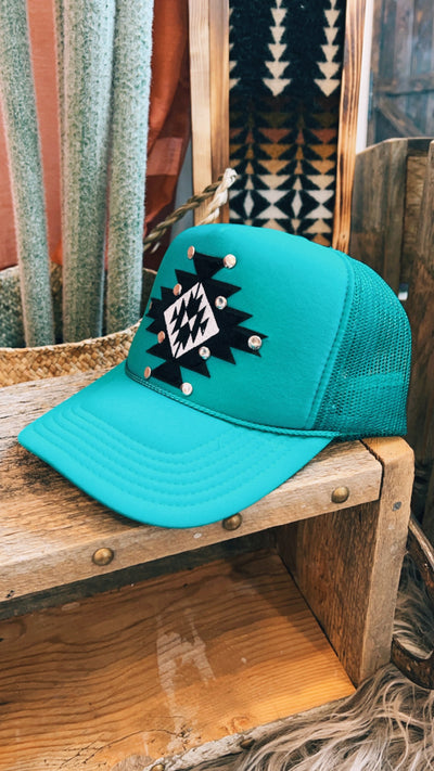 Archie Aztec Trucker Hat - Turquoise