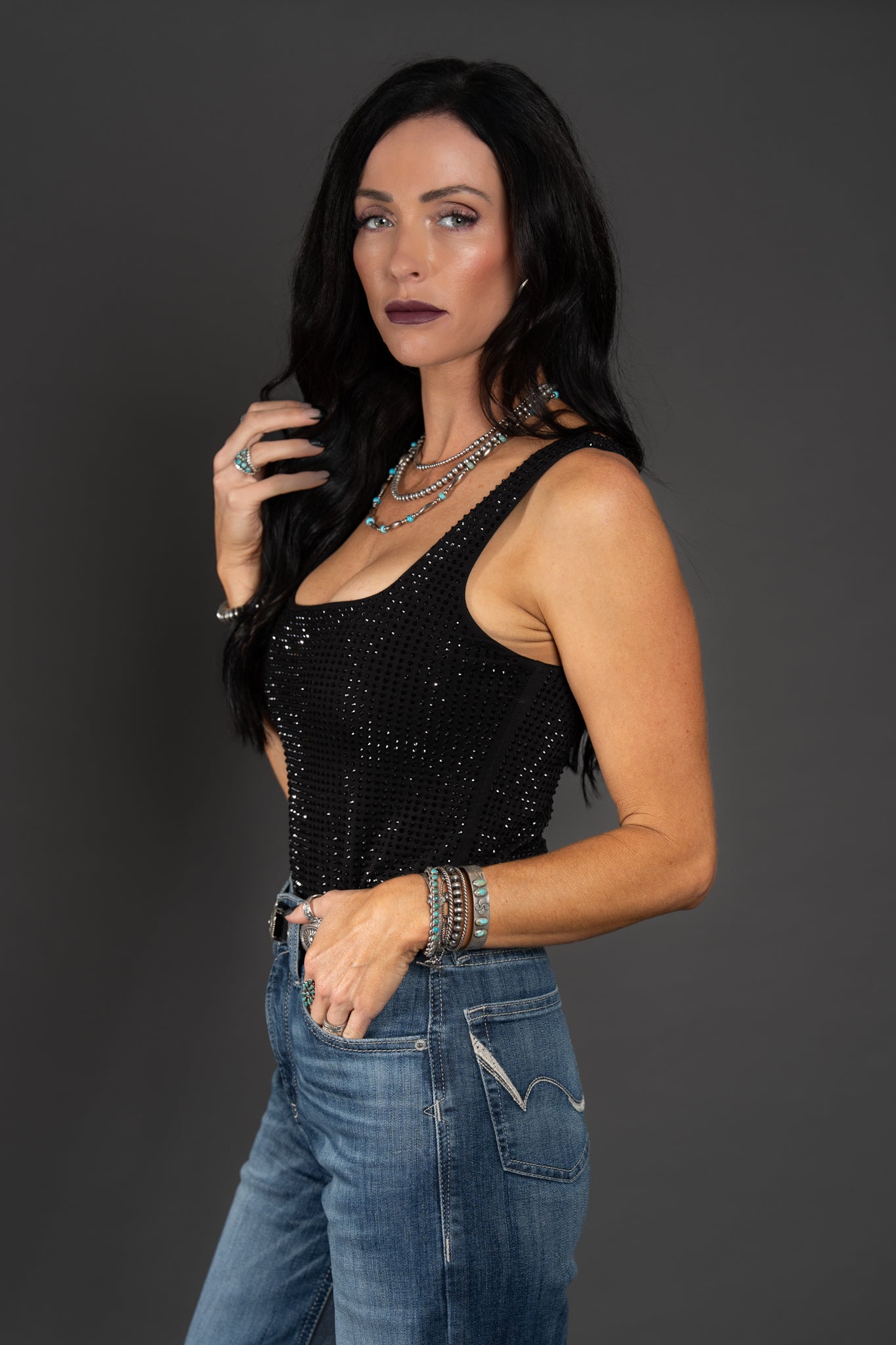 Marissa Sparkle Body Suit - Black