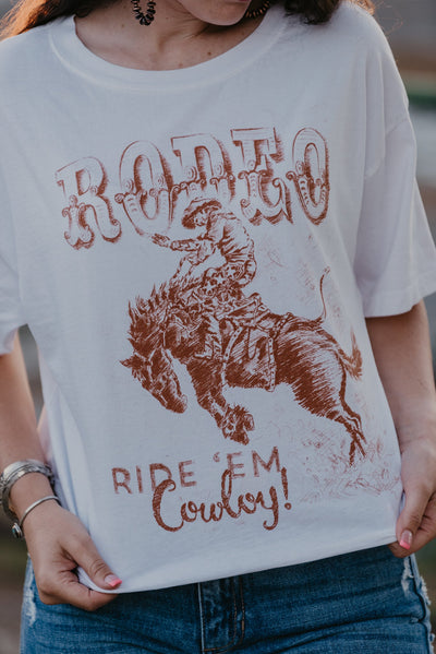 Rodeo - Ride 'Em Cowboy Cropped Tee - Light Brown