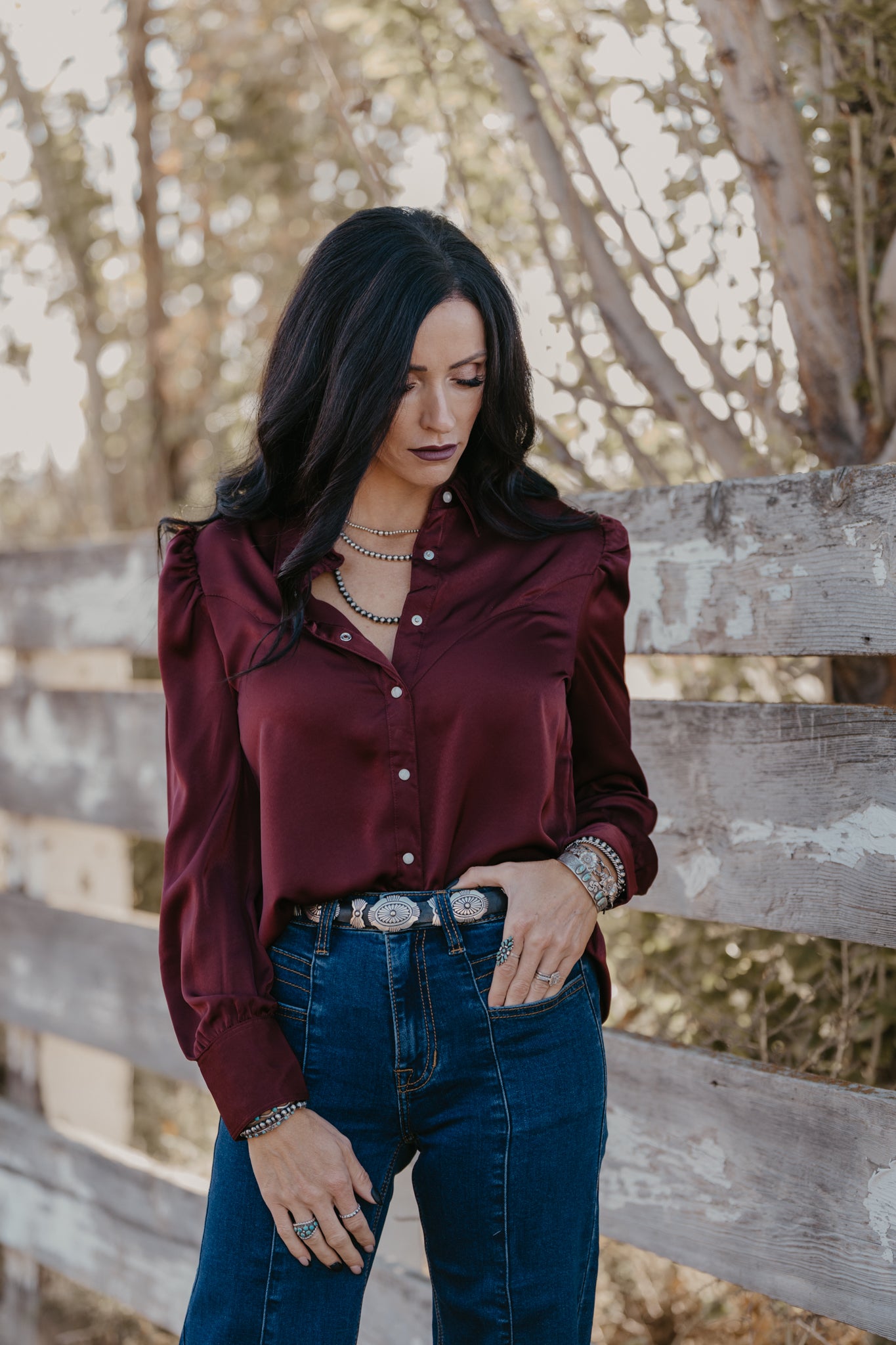 Gavin Satin Pearl Snap Top