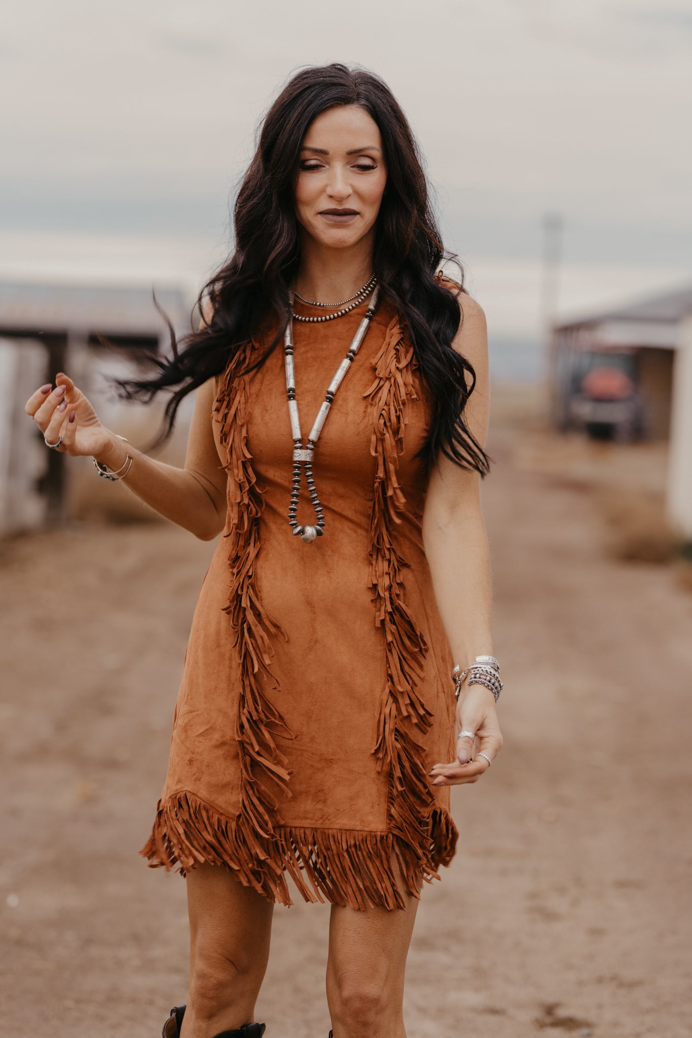 Payne Suede Fringe Dress - Camel