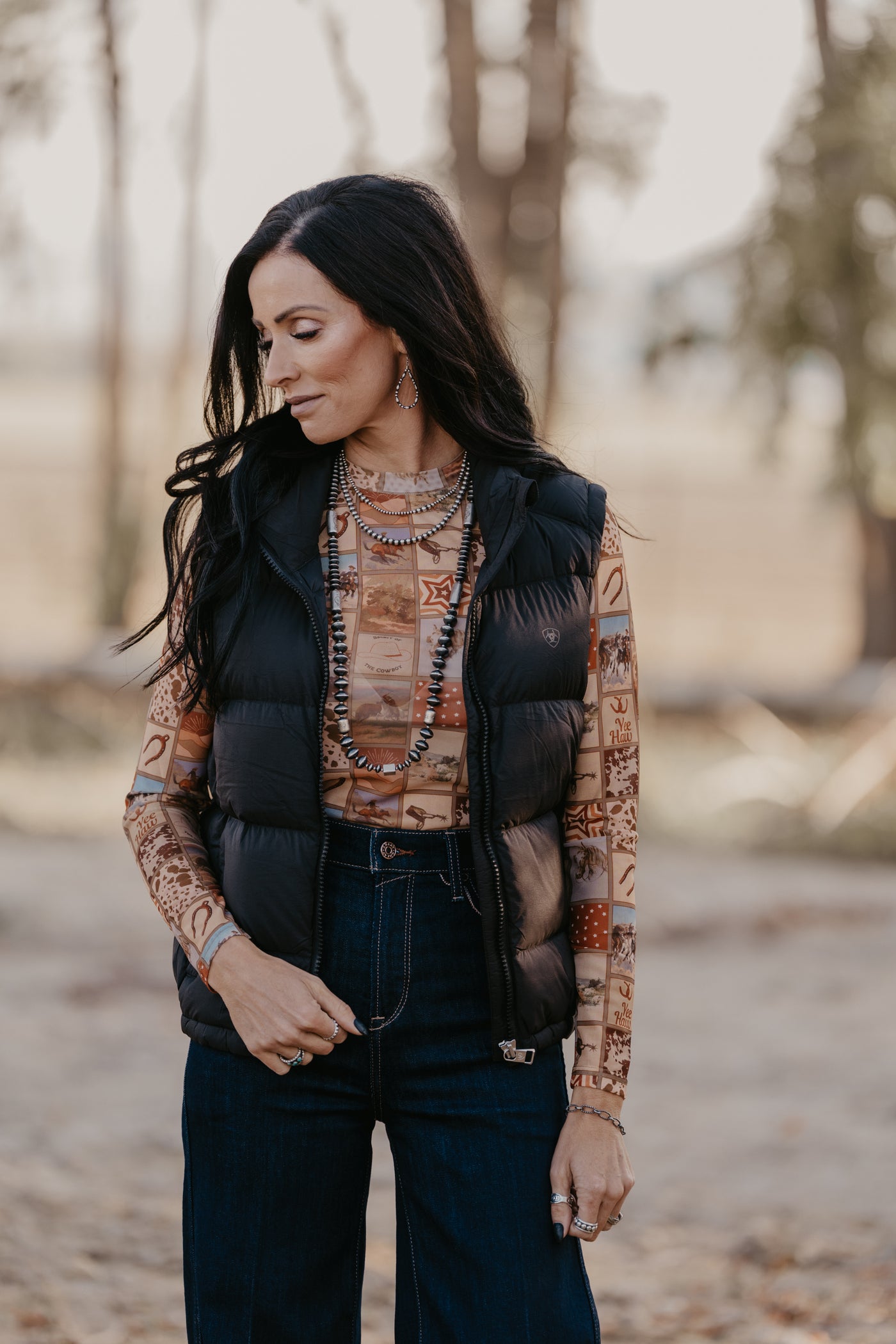 Western Collage Mesh Top