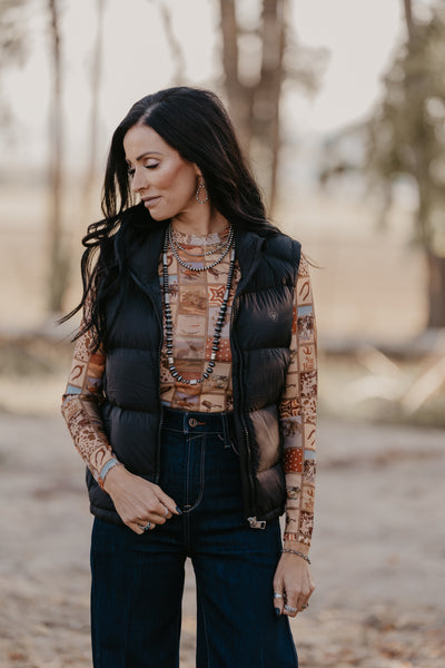 Western Collage Mesh Top