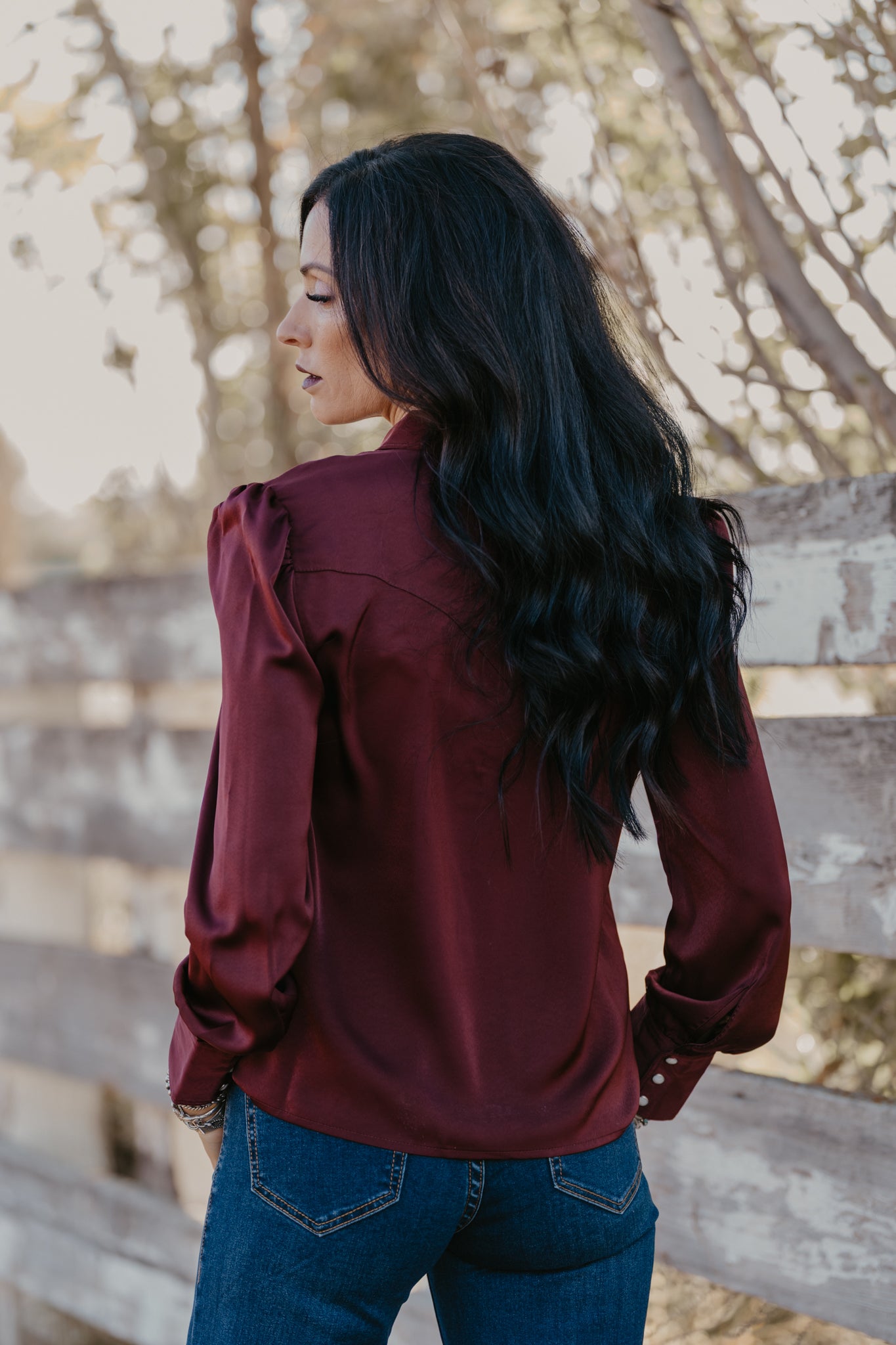 Gavin Satin Pearl Snap Top