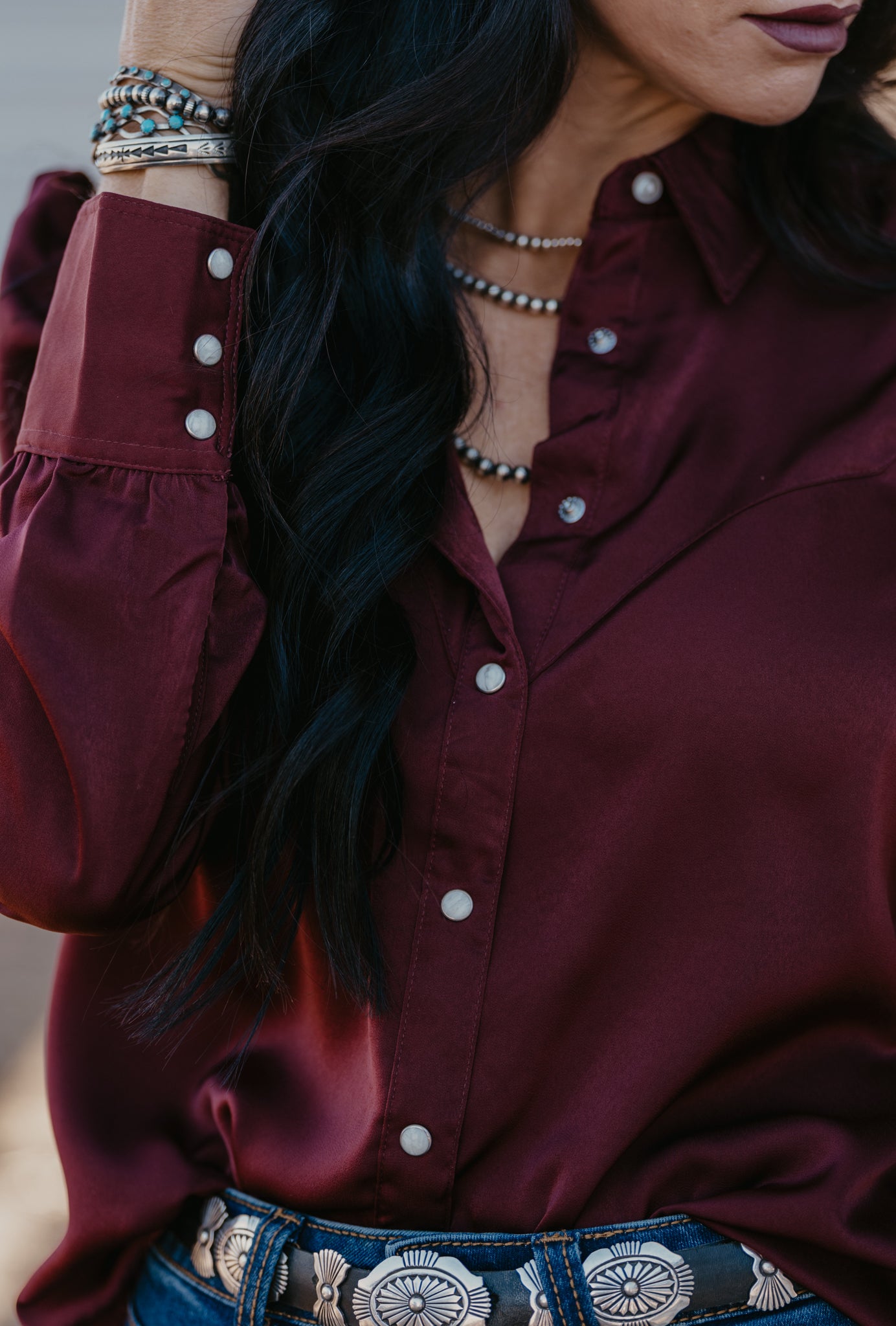 Gavin Satin Pearl Snap Top