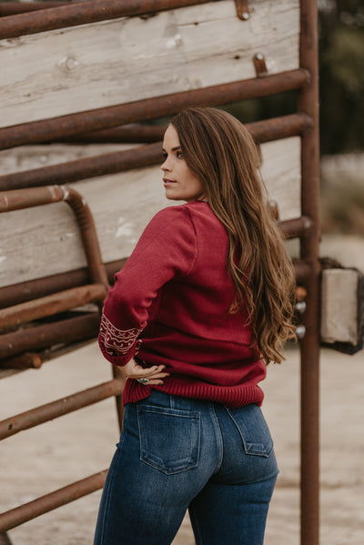 The Longhorn Ranch Sweater - Wine