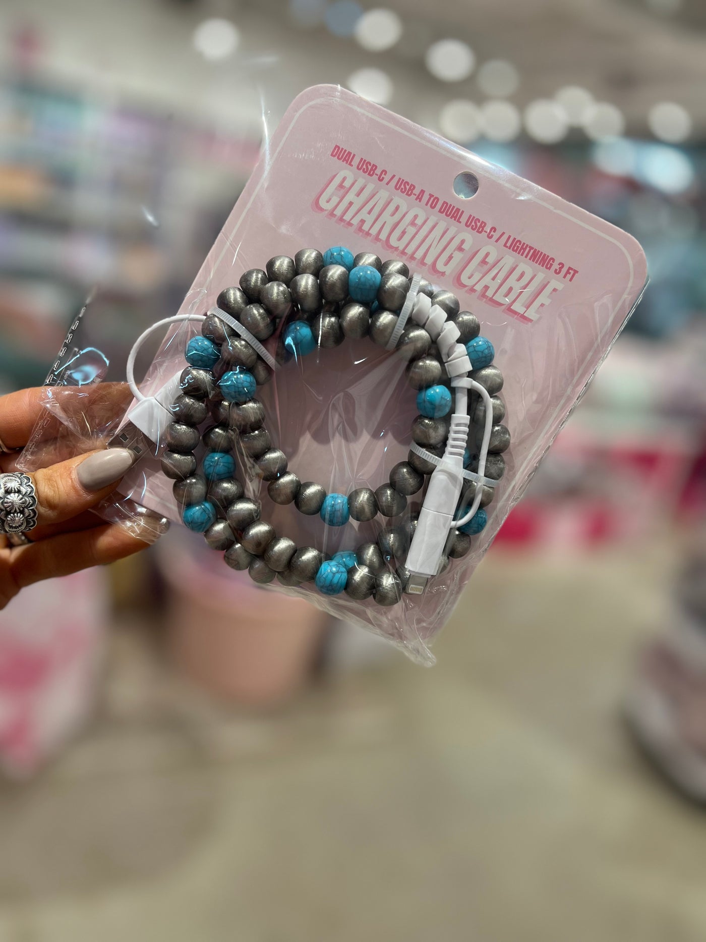 Charger Cord - Brushed Silver & Turquoise