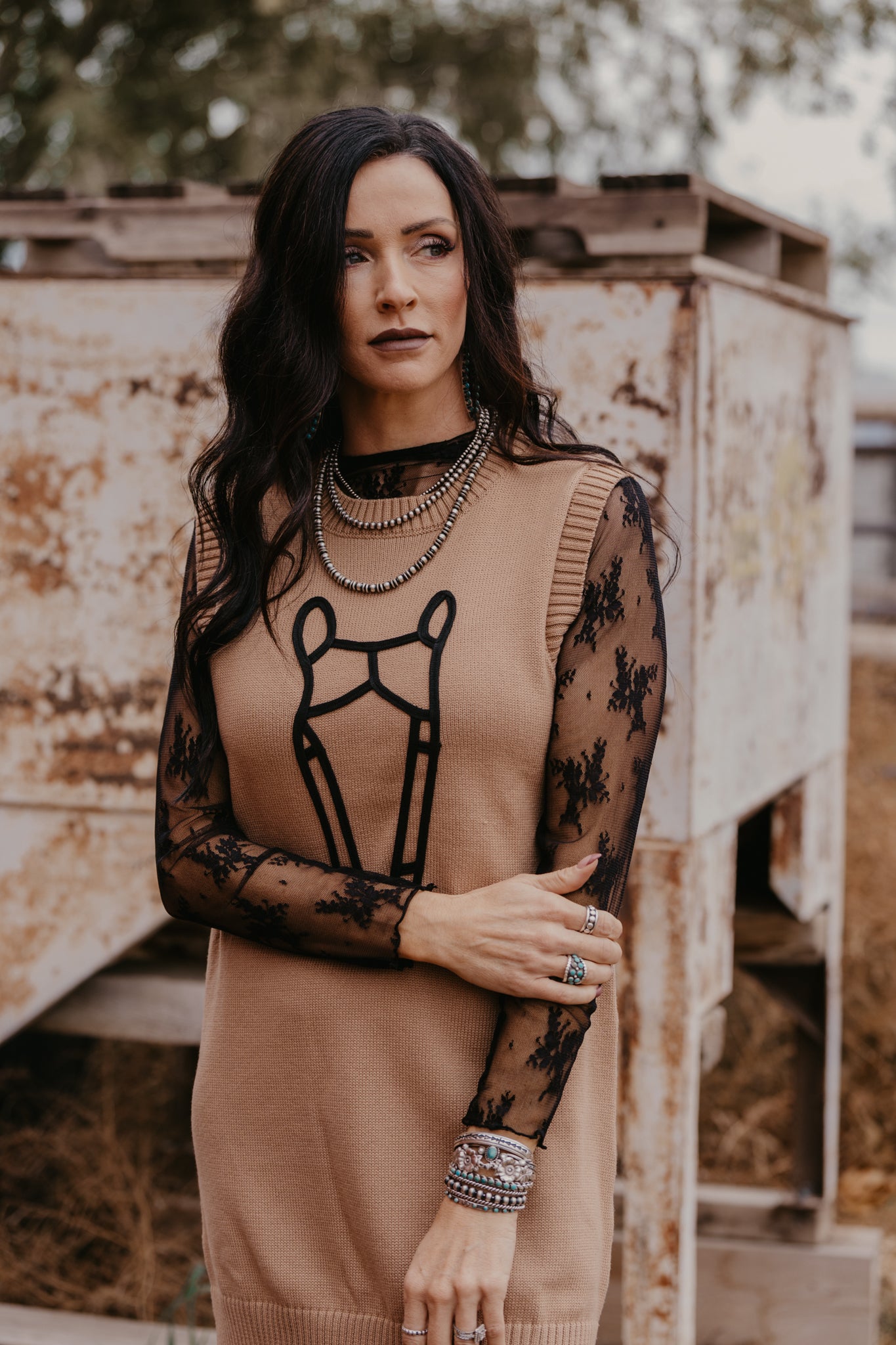 Maude Horse Sweater Dress - Tan