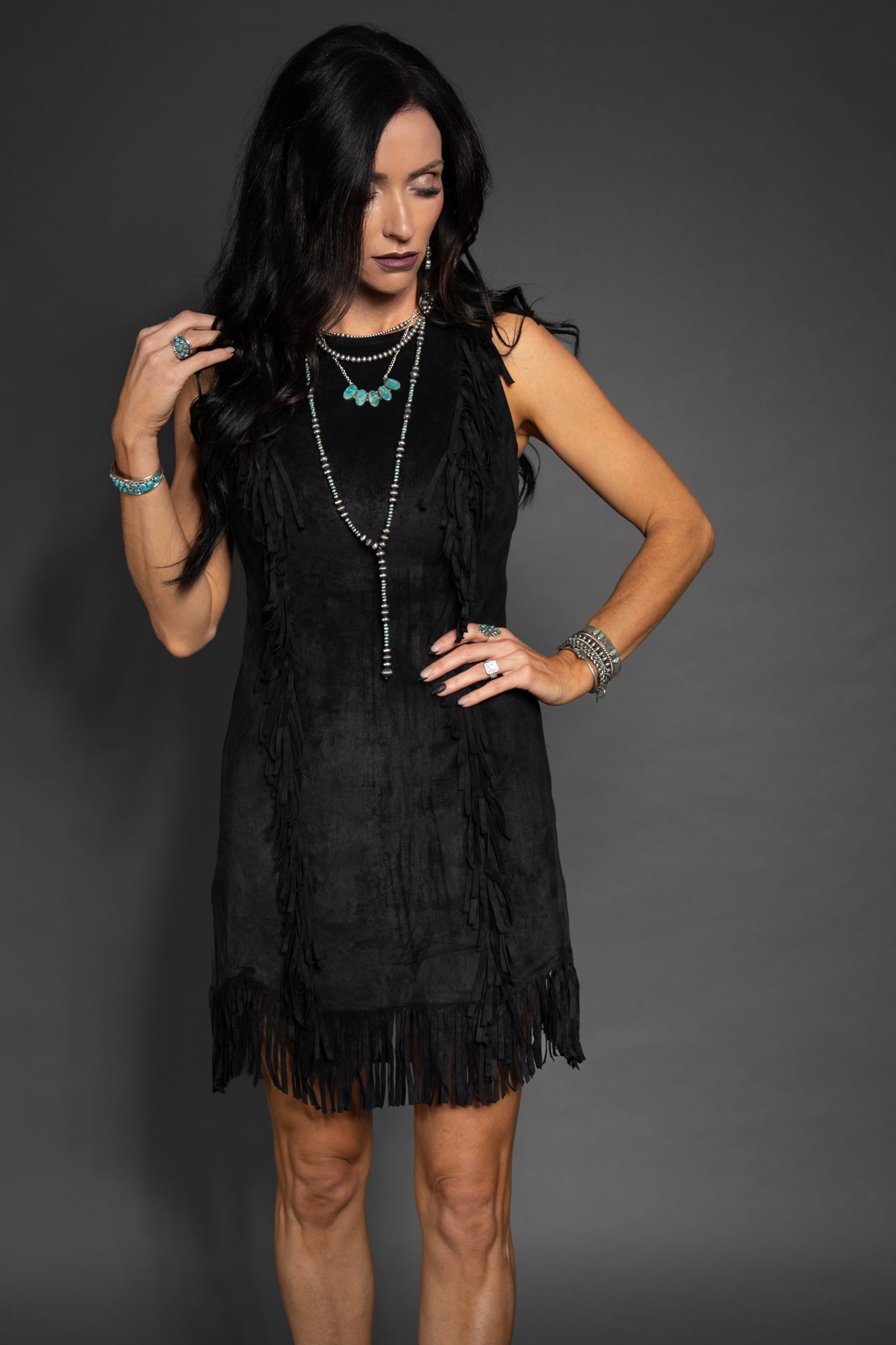 Payne Suede Fringe Dress - Black