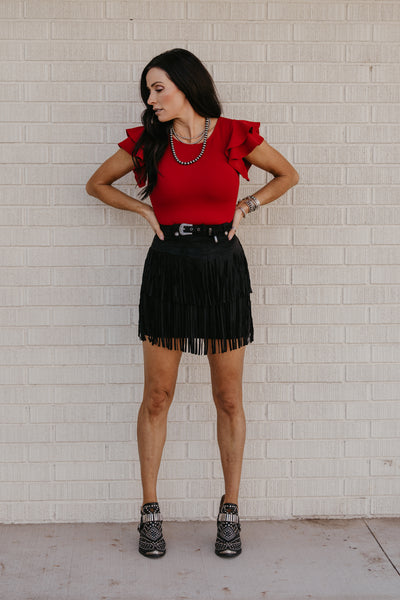 Ramblin' Fever Fringe Skirt - Black