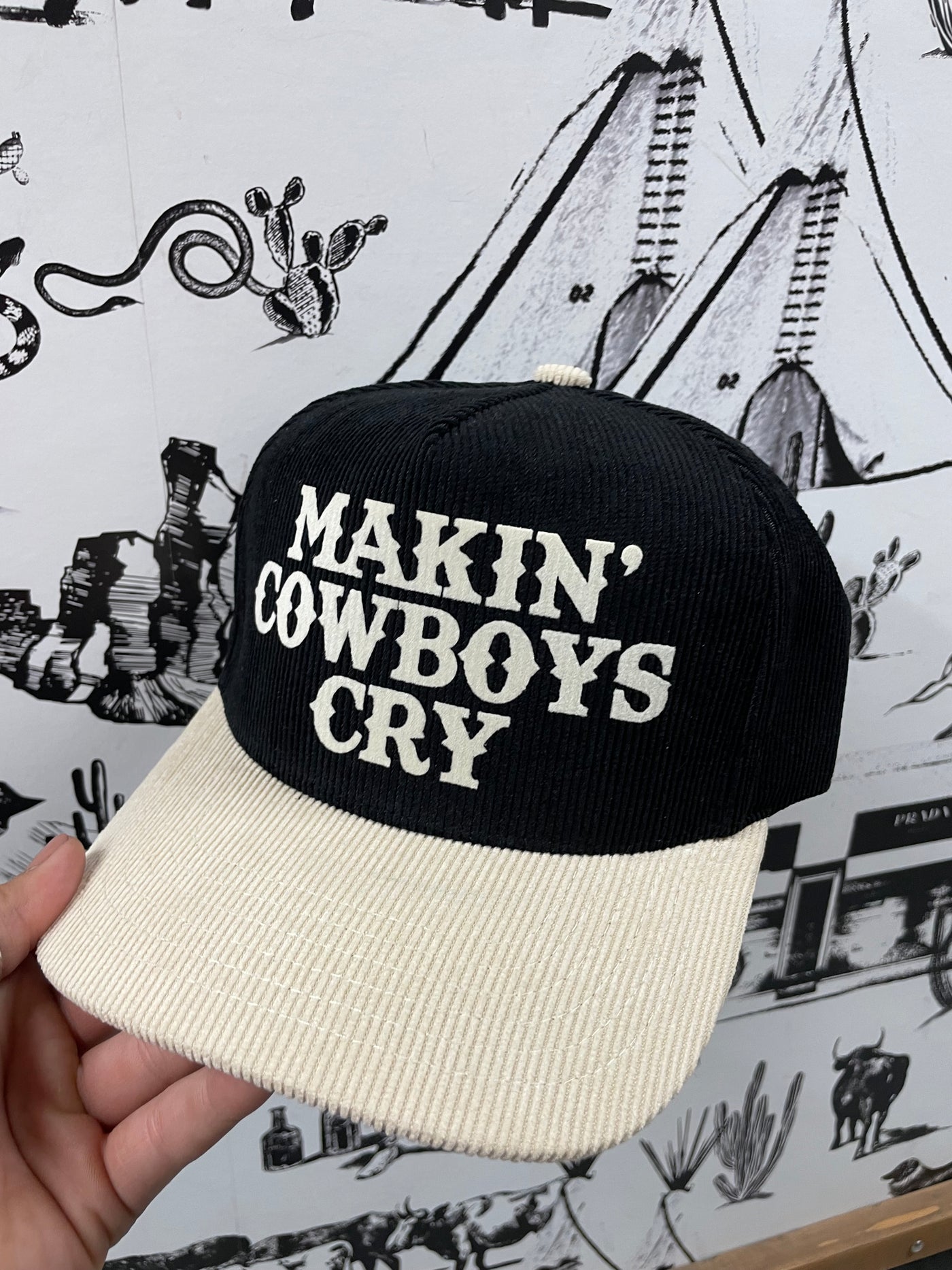 Makin' Cowboys Cry Corduroy Ball Cap - Cream & Black