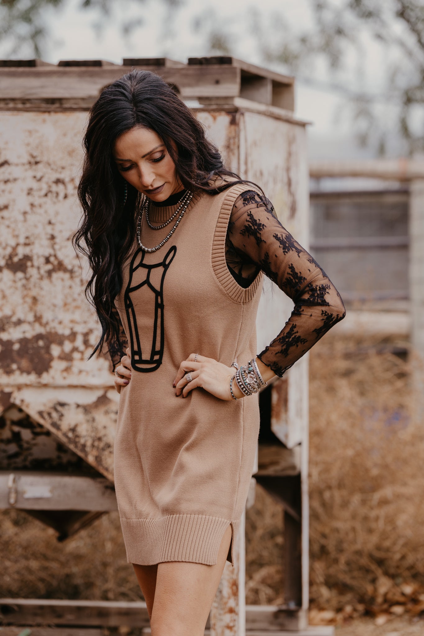 Maude Horse Sweater Dress - Tan