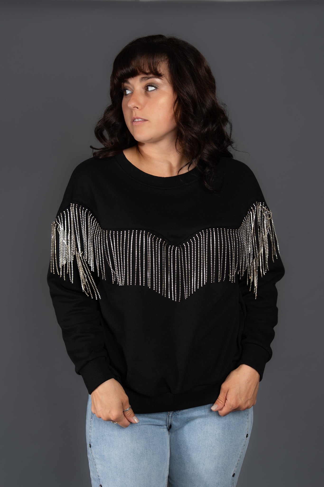 The Kay Rhinestone Sweatshirt - Black