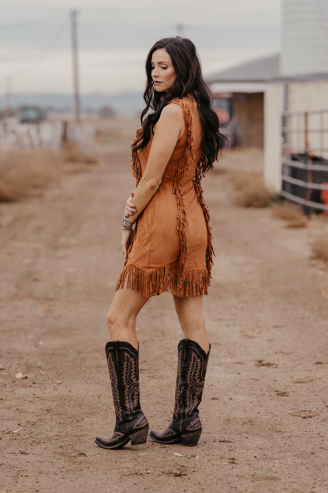 Payne Suede Fringe Dress - Camel