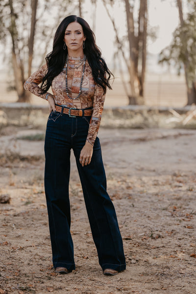 Western Collage Mesh Top