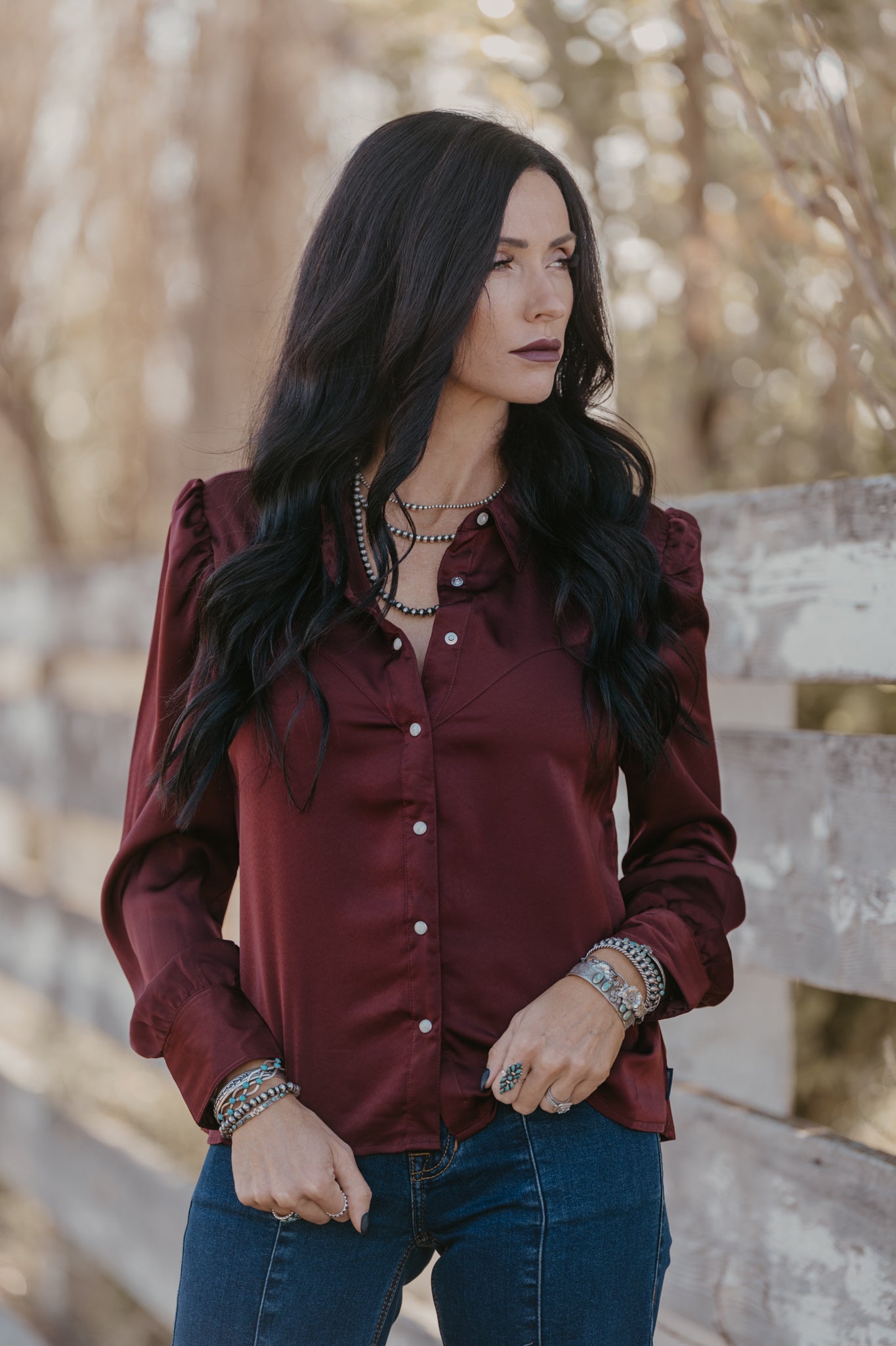 Gavin Satin Pearl Snap Top